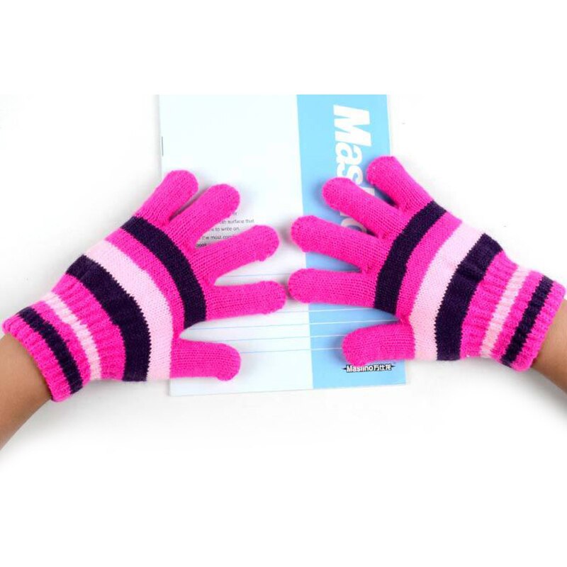 Guantes de invierno a rayas para niños, guantes para bebés, guantes para niñas, guantes cálidos de algodón para invierno, guantes para dedos completos de punto