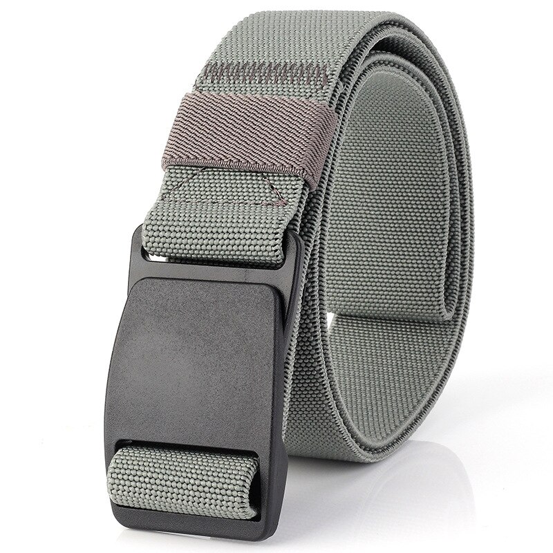 Cinturón de nailon para hombre, hebilla no metálica con cabeza de plástico, antialérgico, cinturón de seguridad, cinturón elástico con hebilla a presión: Gris
