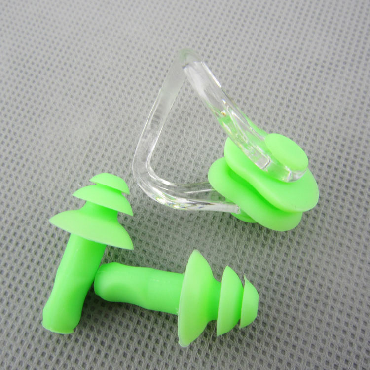 Vandtæt silikone børn svømning ørepropper næse klip sæt ørepropper lydtæt baby voksen swimmingpool tilbehør: Grøn