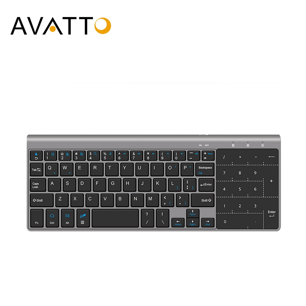 AVATTO Ultra-thin 2.4GHz Wireless Multimedia Mini Keyboard with Digtal Keypad, Mouse Touchpad for Windows,Android,iOS,PC Laptop