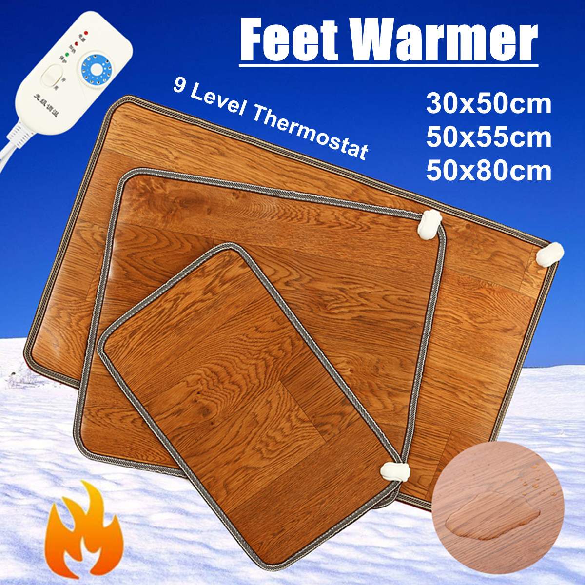 3 størrelser vinter opvarmning fodmåtte kontor hjem elektrisk varmepude varme fødder termostat tæppe læder husholdningsopvarmningsværktøjer