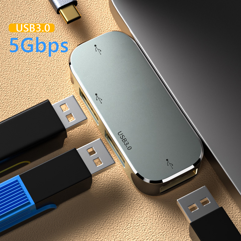 PC Computer Type-C Extension Hub 3.55mm Jack PD100W USB3.0/USB2.0/USB3.1 HDMI-Compatible USB Extender