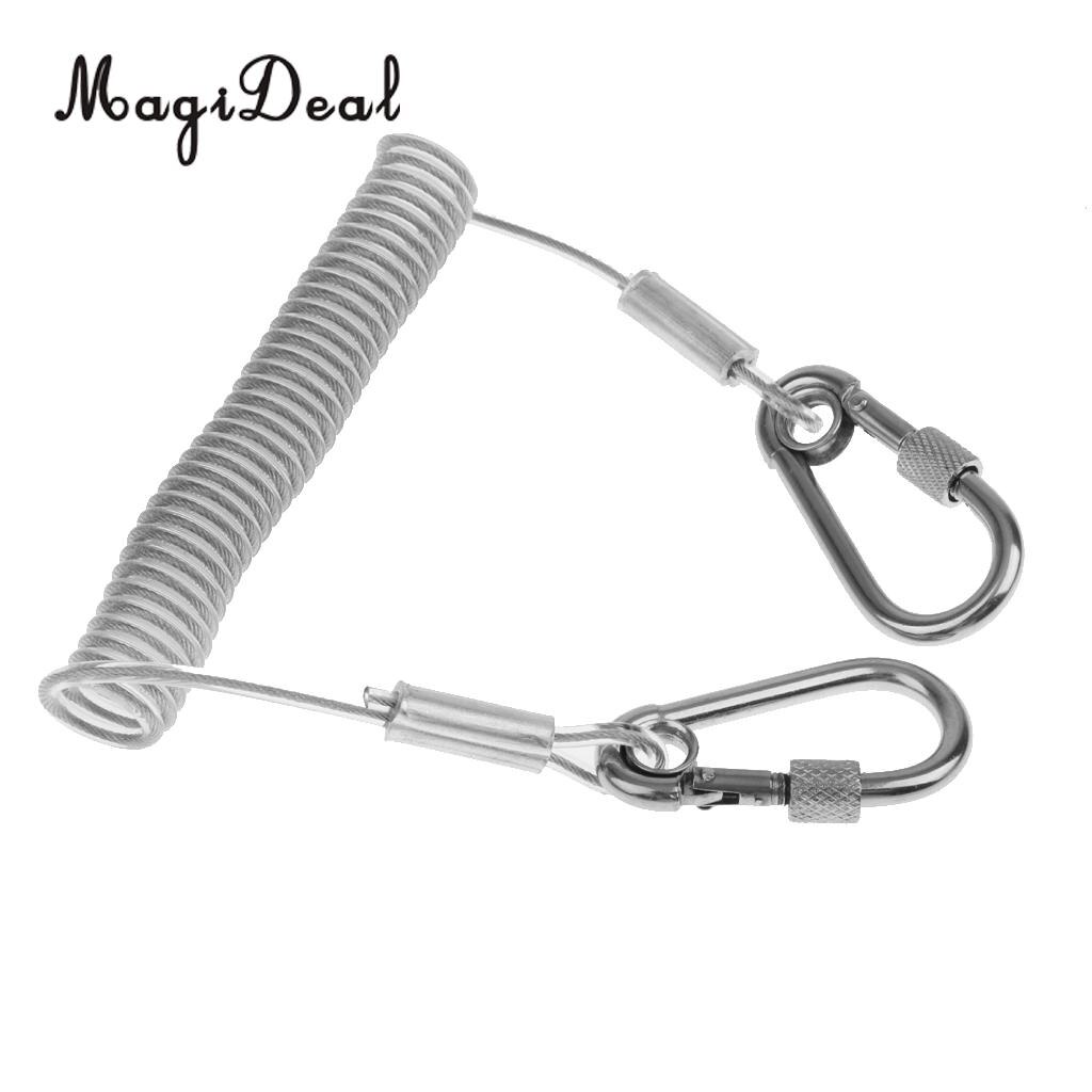 Magideal duurzaam roestvrij staal 1.6m intrekbare draad opgerolde lanyard veiligheidslijn met slot karabijnhaken roeiboot onderdelen benodigdheden