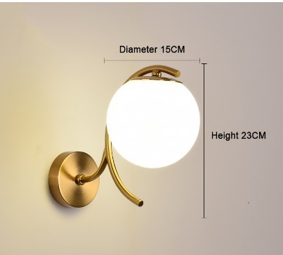 Nordisk enkel interiør rund glas gylden væglampe jernbelagt enkelt hoved stue soveværelse sengelampe væglampe væglamper: Kølig hvid (5500-7000k) / Sort