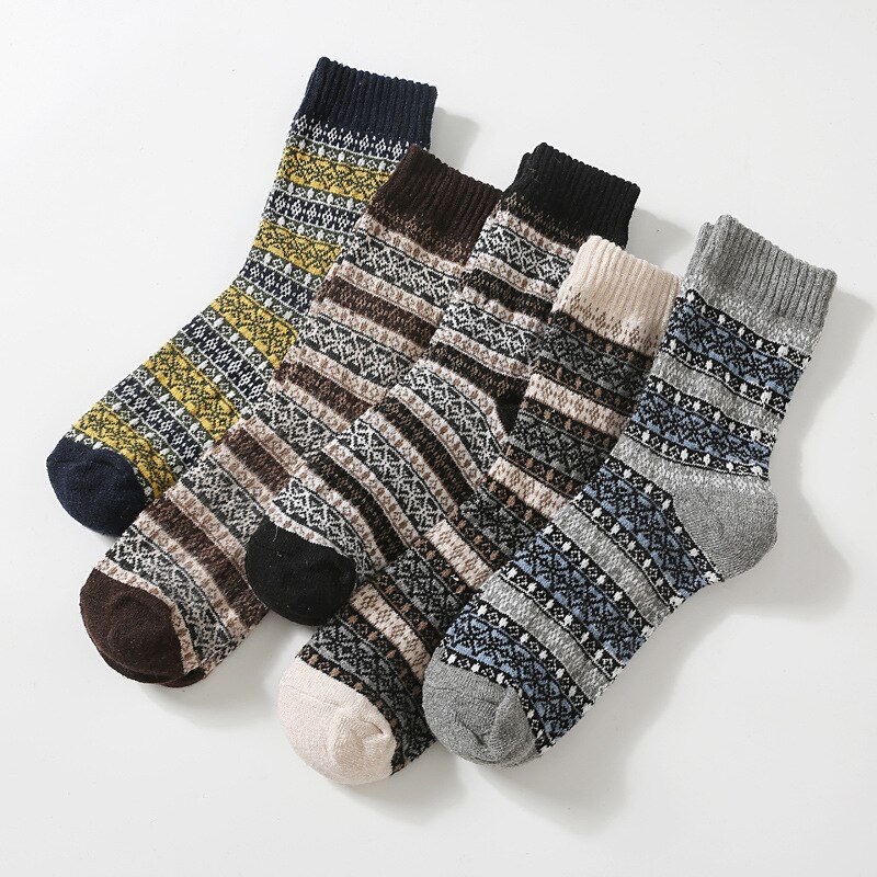 5 par afslappede mænd bløde tykke varme sokker kaninuld blandinger varme vinterstrømper mænd retro stil farverig åndbar: C sæt