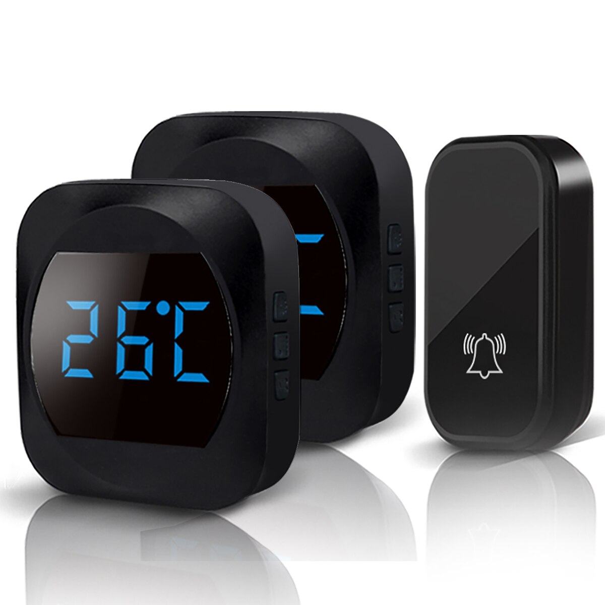 Wireless Waterproof Doorbell 300m Range US EU Plug Home Intelligent Door Bell Chime 2 Buttons 2 Receivers Temperature Self Power: Black 1 to 2 / EU