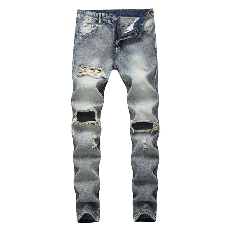 Pantalones vaqueros ajustados para hombre, ropa de calle, Vaqueros rasgados con agujeros rotos, estilo Hip Hop: 32