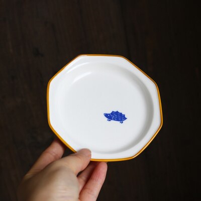 Stijl Retro Wit Oranje Rand Steranijs Handgeschilderde Egel Vogel Plaat/Blauwe Beer Onderglazuur Kleur: Hedgehog Small Plate