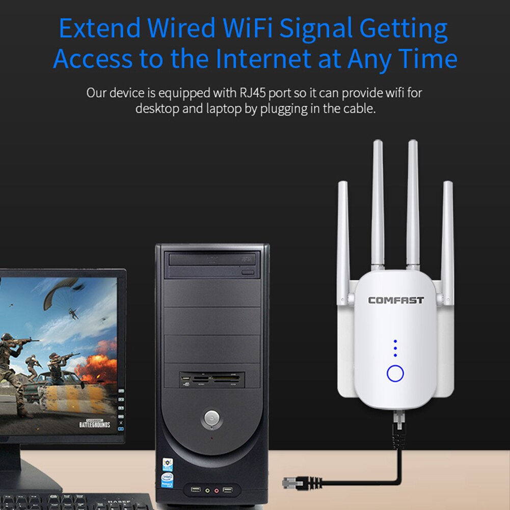 Vrbgify Wireless WIFI Extender Signal Booster-1200Mbps Dual Band With 4 Antennas 360 Coverage 65 Devices And Ethernet Port 504sa04 427d
