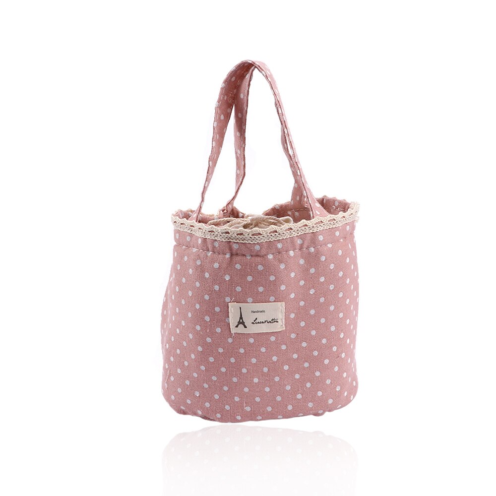 1PC Casual Tragbare Lunch Bag Dots Isolierte Leinwand Thermische Lebensmittel Picknick Mittagessen Taschen Für Frauen Kinder Kühler Mittagessen Box tasche Tote: pink