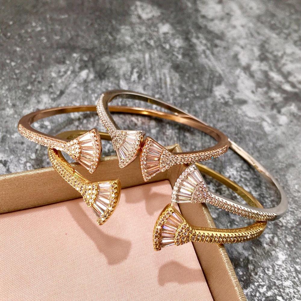 Cuff Bracelet - Geometric Design - Platinum, Rose Gold, Gold Plated Copper - Women's Luxury Crystal Bangle