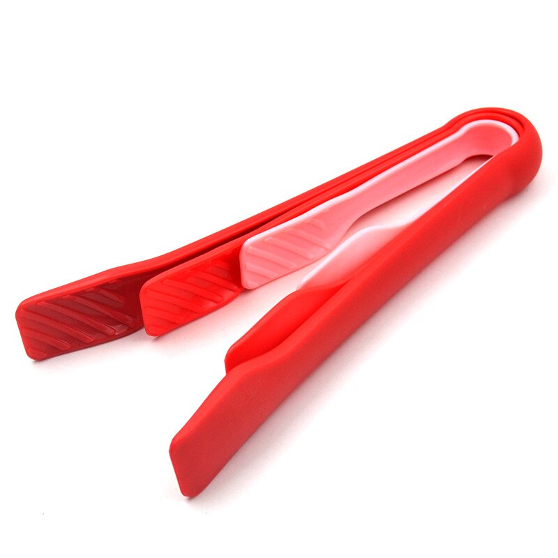 Vacclo Plastic 3pcs/set Food Tongs 6/8/10 Inch Colorful Fruit Cake Bread Catch Eco-friendly Tongs BBQ Steak Roast Sushi Clamps: Red