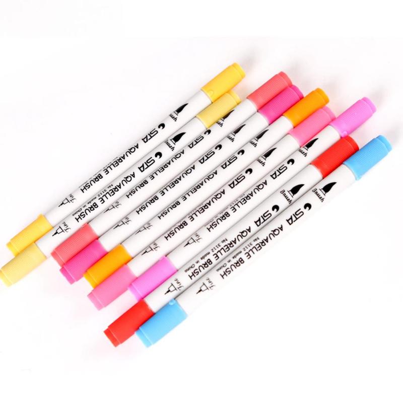 1 stk kunstmarkører akvarelbørste pen dobbelt hoved manga skitse penne til tegning af kunstforsyninger maling dobbelt tip pen