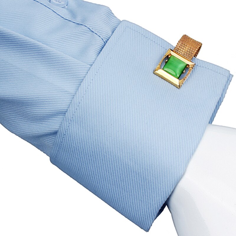 Hawkons manchetknopen met ketting voor heren - stenen en glanzend gouden overhemdaccessoires - feest voor jonge mannen (kattenoog)