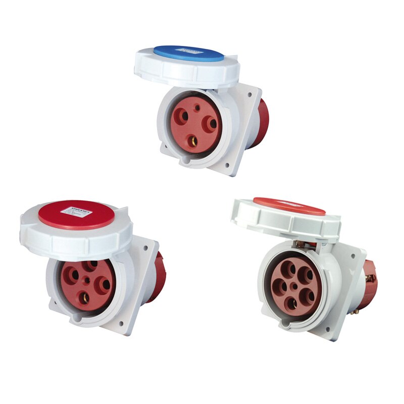 Industrial Socket Angle 45° 16A 32A 63A 3 pole 4 pole 5 pole ip67 Panel Mounted Socket Waterproof 220V 380V 415V