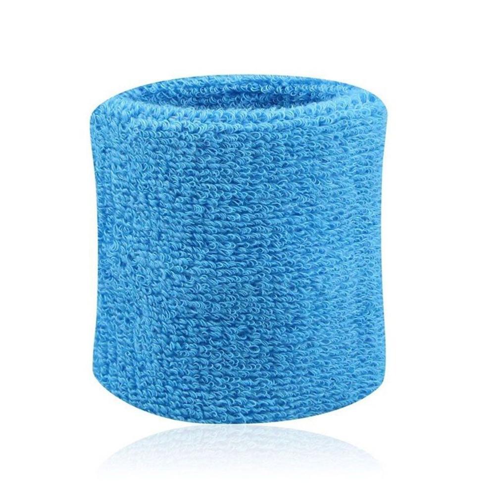 Quente 1 par de pulseiras de algodão esporte sweatband mão banda para ginásio vôlei basquete suor suporte de pulso brace envoltórios guardas: Céu Azul