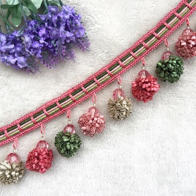 1M Pom Pom Trim Ball Fringe Lint Gordijn Kant Stof Pompom Ballen Kwastje Franjes Trim Kralen Diy Kant Ambachten naaien Accessoires: A