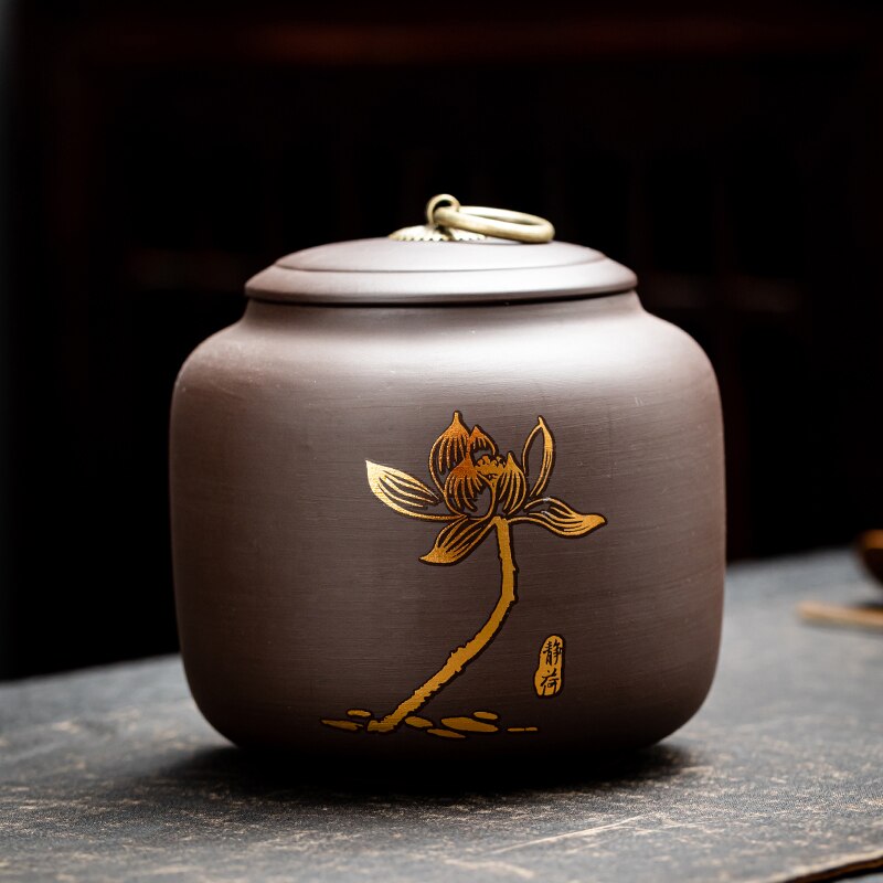 Purple Clay Tea Caddy Storage Tank Tea Set Household Tea Ceremony Accessories Moisture-proof Large Pu'er Tea Caddy: B2