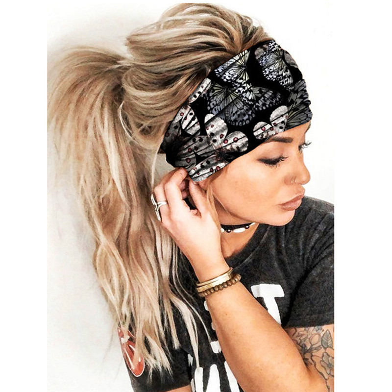 Boho fleur imprimé larges bandeaux Vintage noeud élastique Turban bandeau pour femmes filles coton doux Bandana cheveux accessoires