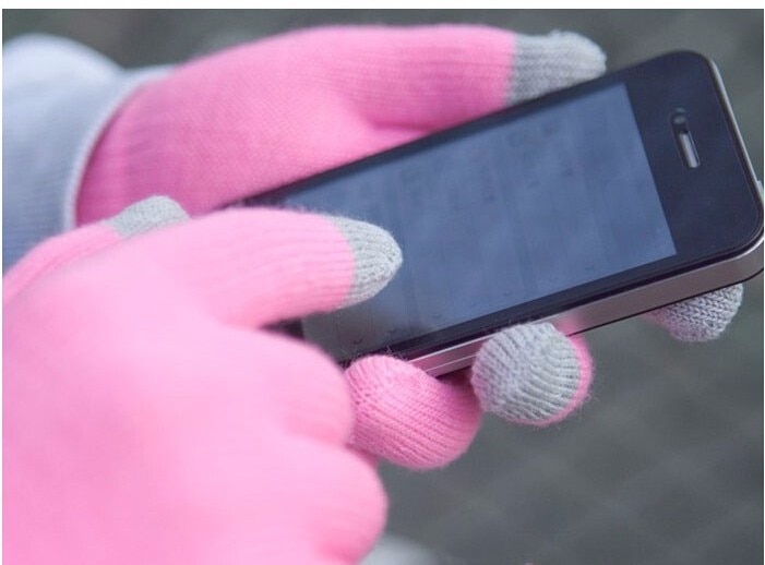 Roze + zwart Unisex Handschoenen Kleurrijke Mobiele Telefoon Aangeraakt Handschoenen Mannen Vrouwen Winter Wanten Zwart Warm Smartphone Rijden Handschoen