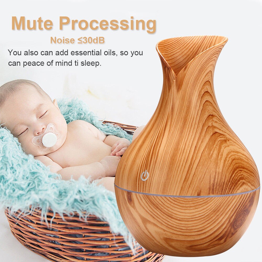 Essential Oil Diffuser with LED Night Light, Ultrasonic Aromatherapy Humidifier, Vase Shape Wood Grain Appearance Style: A