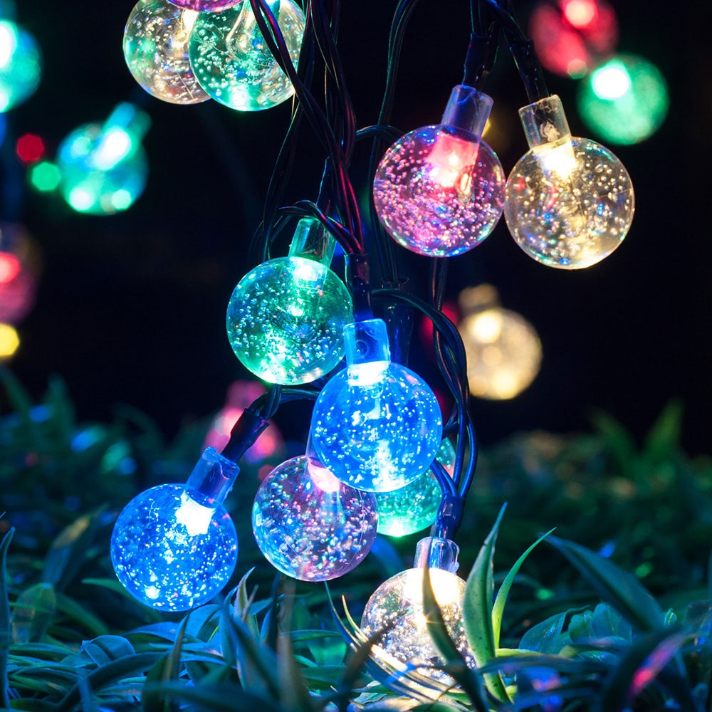 Solcelledrevet led string lys flerfarvet krystalkugle fe lys udendørs havelandskab lampe dekoration belysning