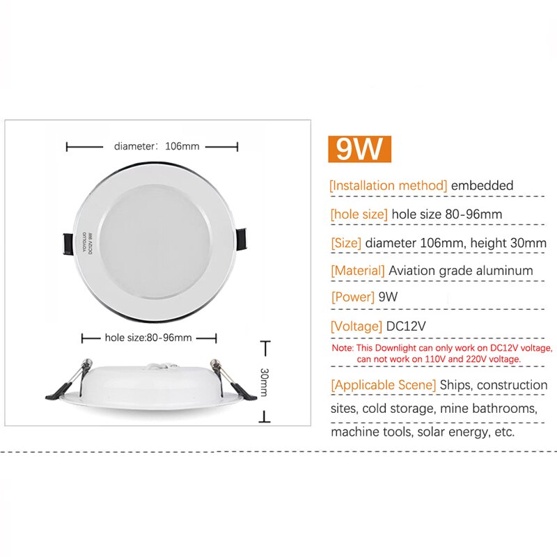 Lage Spanning Downlighters Verzonken Led Licht 6W 9W 12W Led Spot Light Led Decoratie Plafond Lamp Dc 12V Led Downlinght