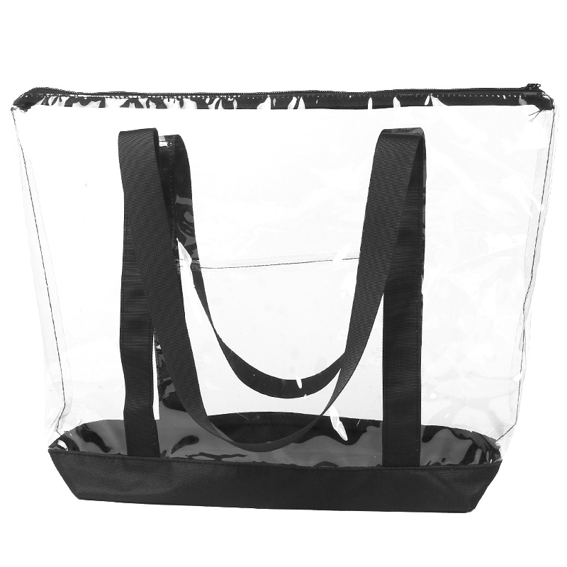 Tasker til mindre sæt gennemsigtige stadionsikkerhedsrejser og fitness-tote med lynlås gennemsigtig strandtaske robust pvc-konstruktion, sort kant