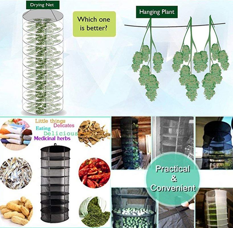8 Layers Dry Net Herb Herbal Rack for Buds Compartments Foldable Hanging Flowers Hydroponic Plant 8(black)