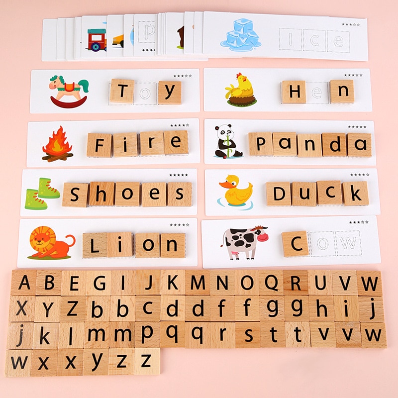 26 Letters 33 Kaarten Alfabet Matching Game Kinderen Vroege Onderwijs Woorden Spelling Letters Early Onderwijs Bouwsteenspeelgoed