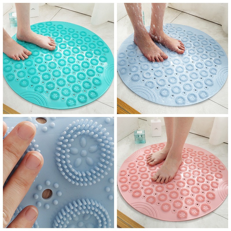 Tapis de bain rond antidérapant en PVC, en Silicone, pour douche, brosse pour les pieds, pointe de peau morte, perles, accessoires de bain