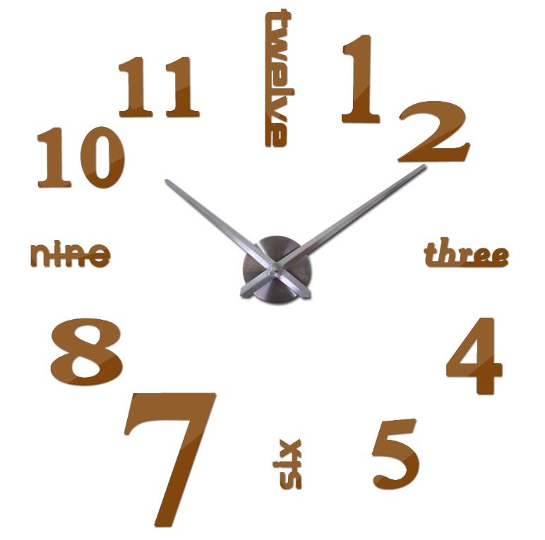 Rushed Metal modern style watches limited big wall clock Quartz mirror wall sticker diy decor living room: Chocolate / 37inch