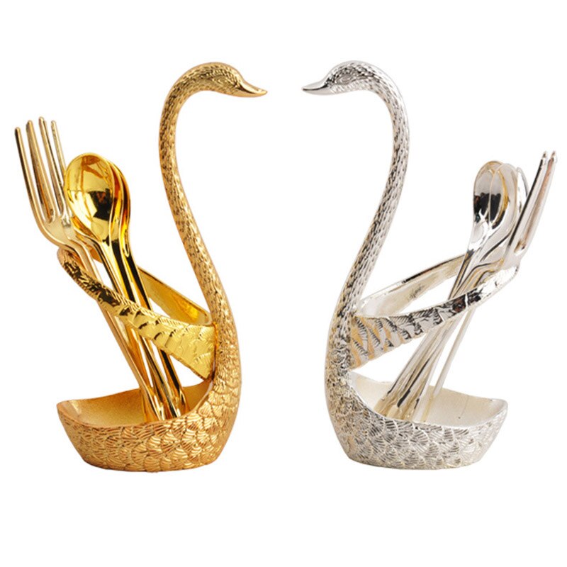 1 set gouden en zilveren zwaan fruit vork dessertset luxe gouden fruit dessert vork servies