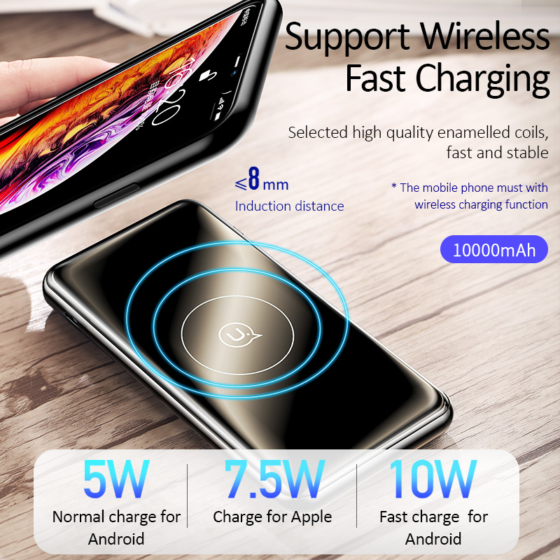 Qi Wireless Power bank, USAMS 10000mAh Power schnelle lade QC 3,0 18W PD Tragbare Externe Batterie für iPhone Samsung S10 9