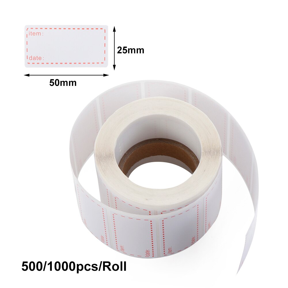 500 st självhäftande datumetiketter frysetiketter på rulle 50 x 25mm avtagbara och vattentäta vita och röda hantverksmaterial