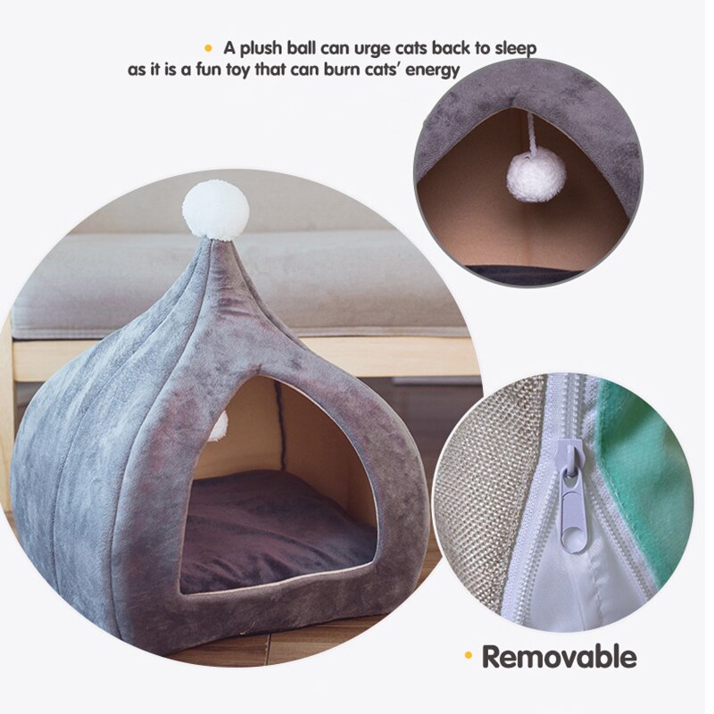 Stylish Cat Cave Bed 2-in-1 Indoor Cat Tent House for Small Medium Kitten Dog Bed Hut with Removable Cushion Microfiber Pet Beds