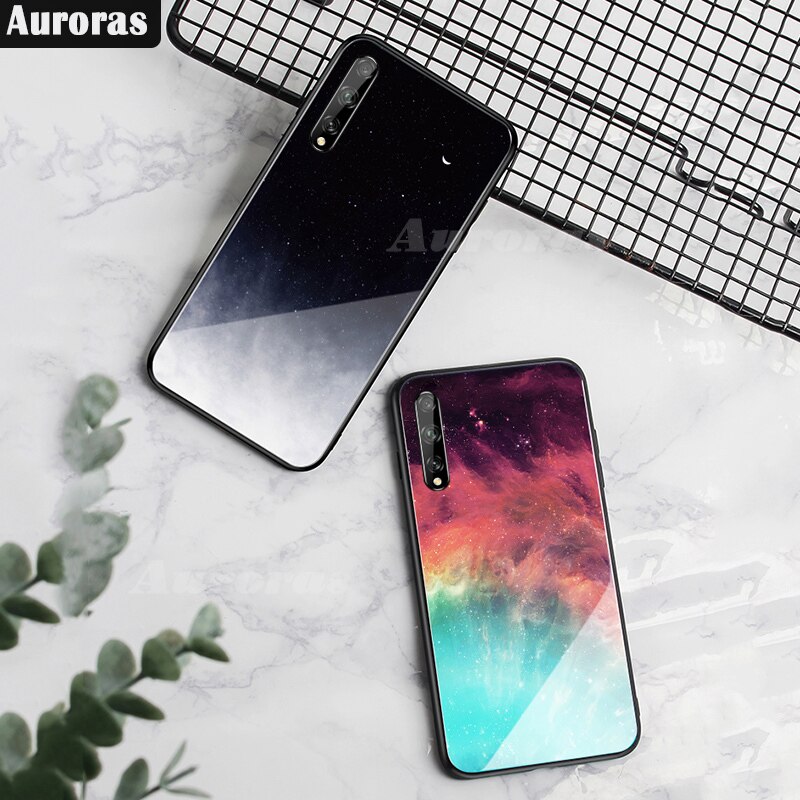 Obudowa zorze polarne robić HUAWEI Y8P obudowa ze szkła hartowanego gwiaździste niebo projekt Funda robić Huawei Y8p pokrywa odporna na wstrząsy Funda