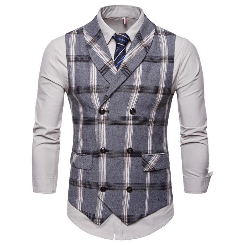 JAYCOSIN Suit Vest Men Formal Plaid Button Print Sleeveless Jacket Coat British Business Suit Vest Casual 18Aug14: GY / M