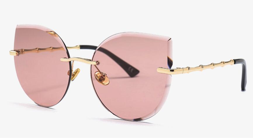 Gafas de sol de gran tamaño sin marco para mujer gafas de sol tipo ojo de gato aleación patas de cristal lentes de lujo de grandes sombras: C5 Light pink