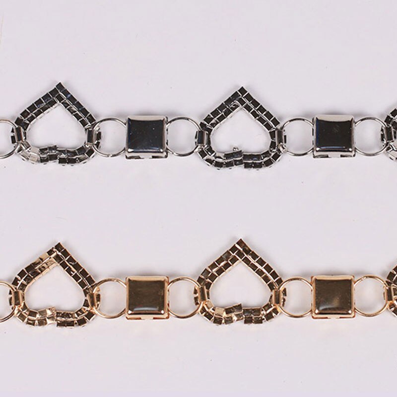 Cinturón de cadena de corazón con diamantes de imitación para mujer, faja de Metal, pretina clásica, para vestido, cadena de cintura, cadenas doradas y plateadas