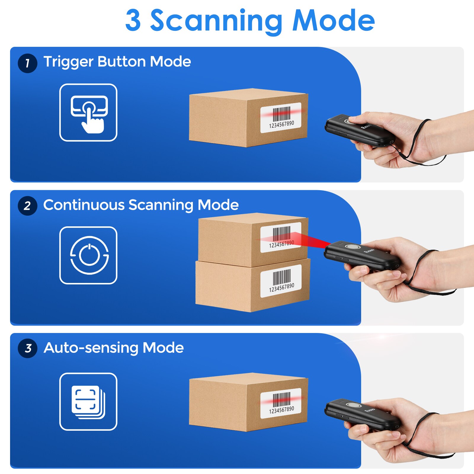 Eyoyo Mini 1D Barcode Scanner Bluetooth &amp; 2.4Ghz Wireless &amp; Bedrade Verbinding Draagbare Bar Code Reader Voor Windows/telefoons/Tabletten