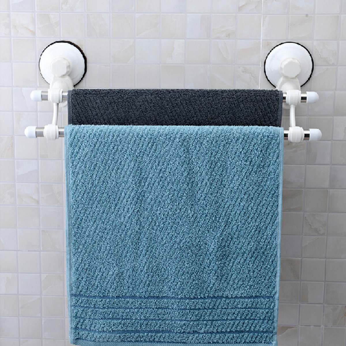 18.5 inch Dubbele Bars Zuignap Handdoeken Rail Houder Magazijnstellingen Wandmontage Rvs Badkamer Organisator Keuken Hotel