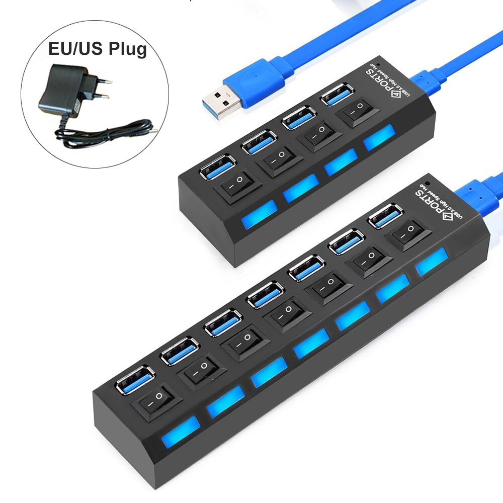 Usb 3.0 Hub Usb Hub 3.0 Multi Usb Splitter 3 Hab 4/7 Poort Meerdere Expander Gebruik Power Adapter 2.0 USB3 hub Met Switch Voor Pc