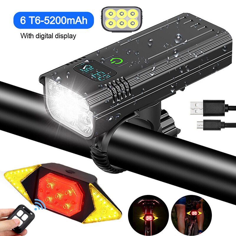 USB Vorderseite Fahrrad Licht 5 LED Fahrrad Lenker Lampe Digital Anzeige Radfahren Taschenlampe mit Typ-C Ladung Energie Bank Funktion: 6LED W Clever hell