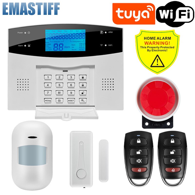 Tuya Smart Wifi GSM Home Alarm System Touch Keyboard Remote Control APP Control With 433MHz Wireless Detector Sensor