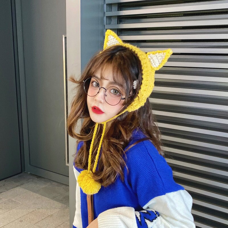 Mode Kikker Hoed Mutsen Gebreide Winter Hoed Effen Hip-Hop Skullies Gebreide Muts Cap Kostuum Accessoire Warm Winter motorkap: 16