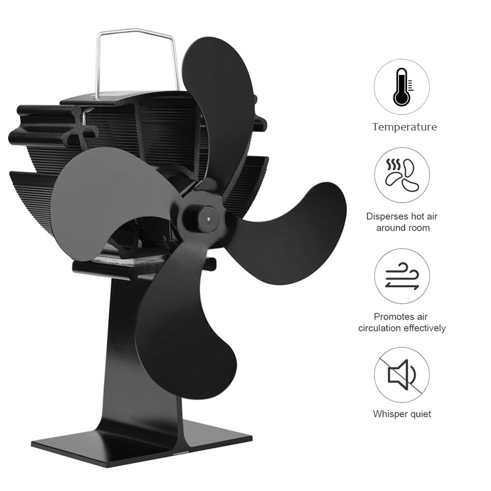 4 bıçaklar Isı Powered Soba Fan Günlük Ahşap Brülör Ecofan Sessiz Siyah
