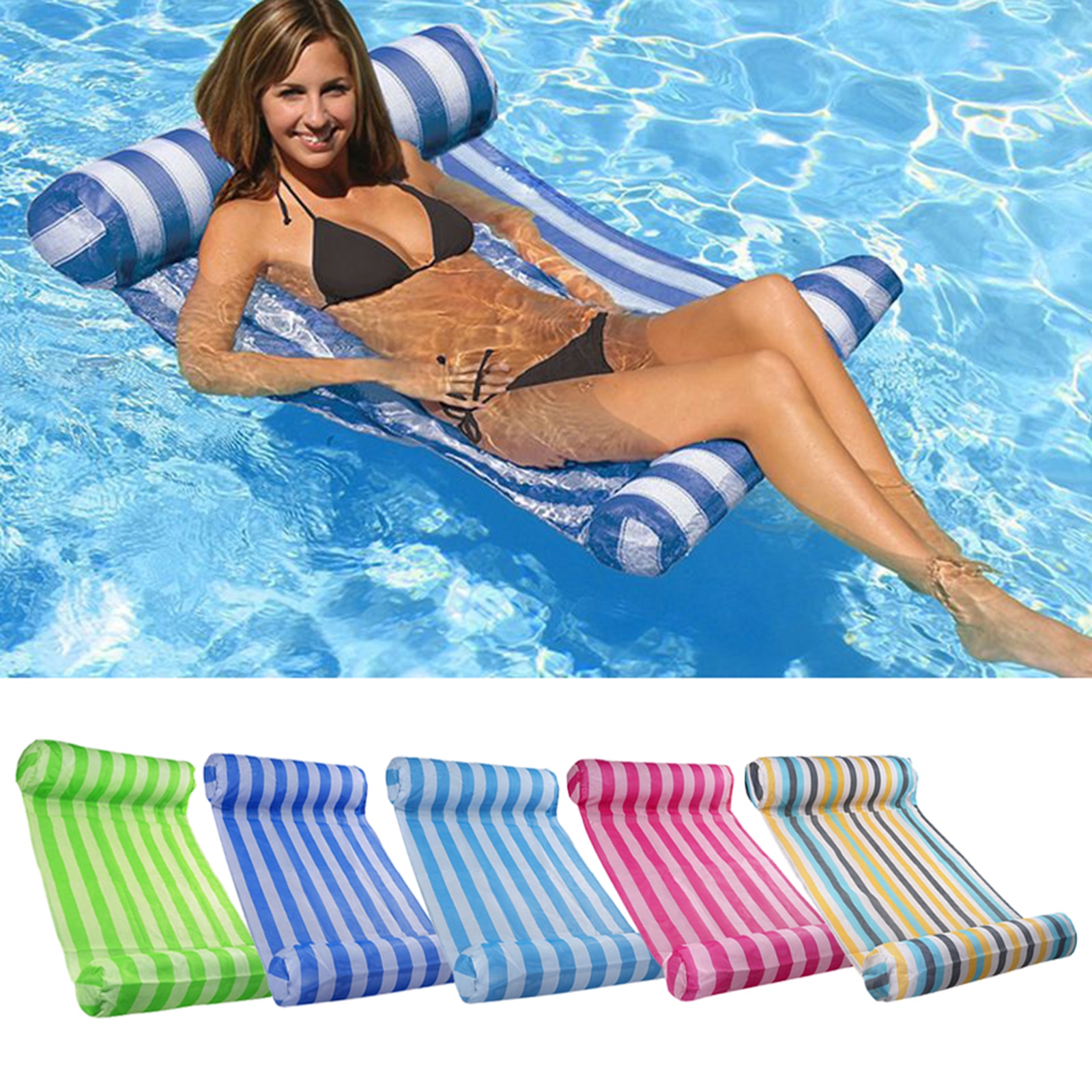 Foldable Inflatable Floating Summer Water Hammock Swimming Pool Beach Lounger Inflatable Mat Toys Floating Sleeping Cushion