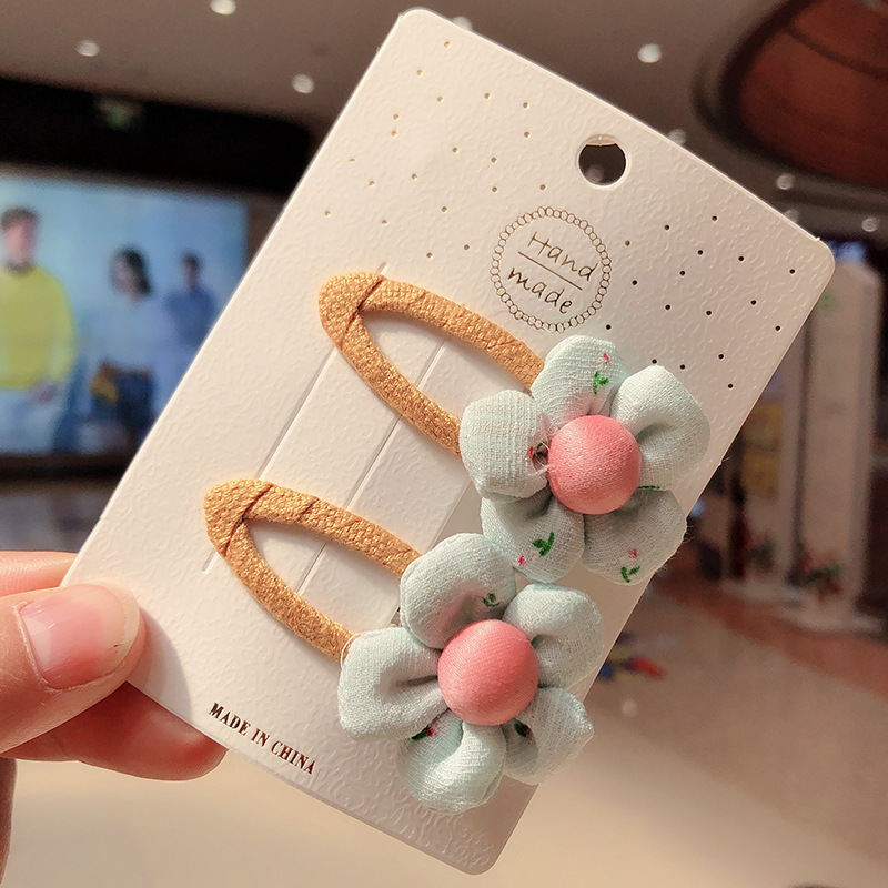 2PC/Set Cute Grid Fabric Flower Hair Clips For Children Sweet Girls Barrettes Hair Grips Hair Accessories HeadWear Headdress: Green