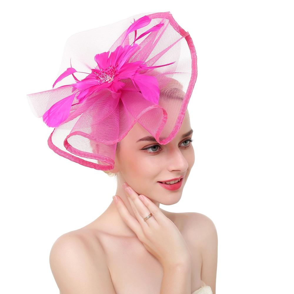 Sombrero de malla de plumas Fascinator para mujer, , diadema de flores grandes, Clip, boda, novia, de té, iglesia, novedad de